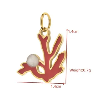 Detailed view of red coral charm with measurements and weight specifications.