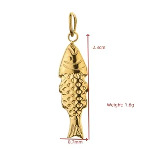 Gold-toned stainless steel fish pendant with dimensions of 2.3cm and 1.6g weight.