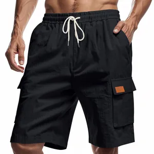 Men's breathable linen cargo shorts with drawstring waist and multi-pockets.