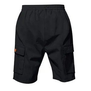 Back view of black men's cargo shorts showing texture and functional side pockets