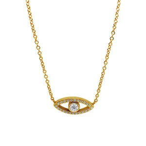 Elegant vintage gold plated evil eye necklace for women with sparkling crystal accents