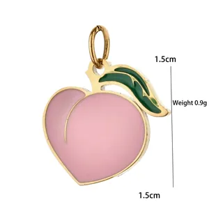Detailed view of pink enamel peach pendant with dimensions and weight measurements