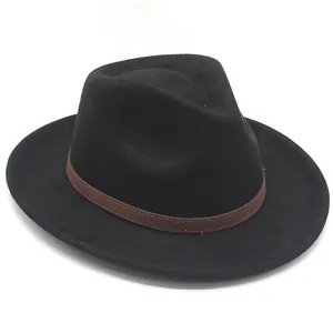 Vintage black wool fedora jazz hat with brown suede band detail for men and women