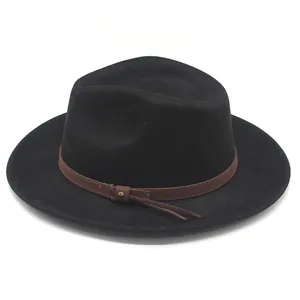 Classic vintage black suede fedora hat with elegant brown band detail for men and women