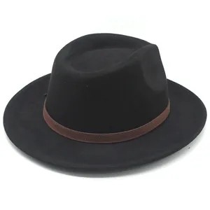 Classic black felt jazz fedora hat with a contrast brown band detail for men and women
