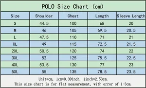 Detaillierte Größentabelle für das einfarbige Herren-Kurzarm-Poloshirt in cm und Zoll