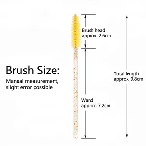 Disposable eyelash brush measurement details with golden glitter handle total 9.8cm