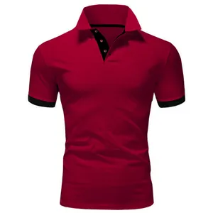 Professionelles dunkelrotes Kurzarm-Poloshirt für Herren mit schwarzem Kontrastkragen