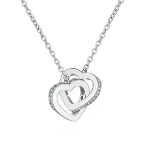 Elegant S925 sterling silver interlocking heart moissanite necklace for women pendant