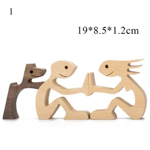 Artistic handcrafted Nordic style interlocking wooden dog and family member figurines
