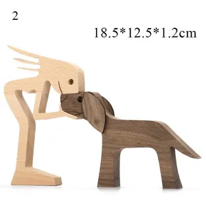 Minimalist Nordic style wooden sculpture depicting the bond between human and dog