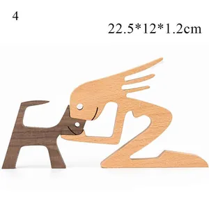 Handcrafted minimalist wooden carving of a person and dog ornament, 22.5x12x1.2cm size