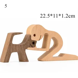Nordic style interlocking wooden dog sculptures tabletop decor, size 22.5x11x1.2cm