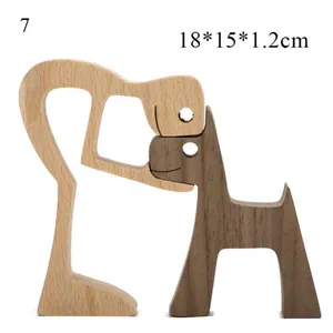Detailed view of Nordic style wooden puppy and human carving with size 18x15x1.2cm