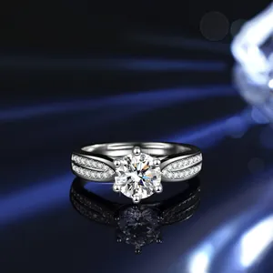 Classic S925 sterling silver ring featuring a 1 carat Moissanite with a six-prong setting