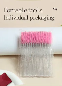 Detail of pink disposable eyelash wands with glitter crystal handles in 50 pieces pack