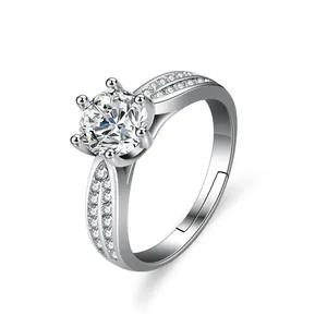 Classic six-prong s925 sterling silver ring featuring a sparkling round brilliant moissanite stone
