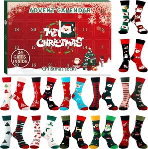 Christmas Advent Calendar Socks For Kids Cotton Cartoon Graphic Socks Box Holiday Countdown Surprise Festive Socks Gift