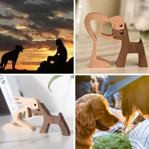 Nordic style wooden carved figurines showing bond between human and dog for home decor