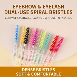 Professional set of colorful disposable glitter eyelash spoolies for brows and lashes