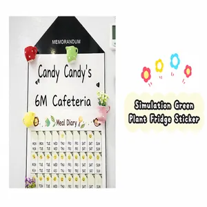 Detail view of creative 3D ceramic mini plant pot fridge magnets on a memo board