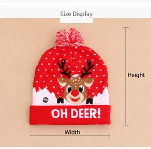 Detail of LED glowing Christmas hat showing dimensions and deer pattern