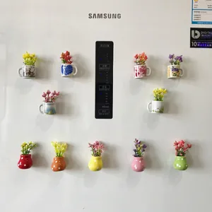 Set of 10 creative 3D magnetic ceramic flower vase refrigerator magnets for home decor