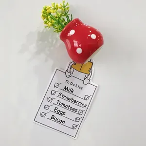 Red mushroom ceramic vase refrigerator magnet with yellow flowers and to-do list card
