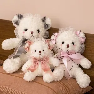 Adorable white Lolita style plush teddy bears with lace and bows decoration