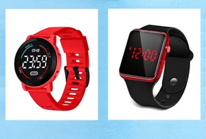 Comparison of round red and square black digital LED sports watches for students