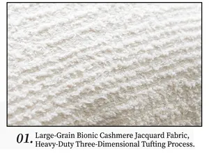Close-up of white bionic lamb fleece jacquard fabric with tufted texture detail
