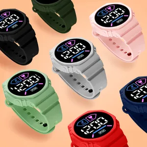 Variety of colorful LED digital sports watches for students with octagonal faces