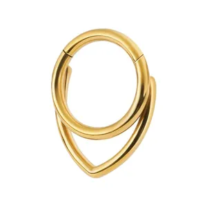 Golden titanium steel double-hoop nose ring with a minimalist Western piercing design.
