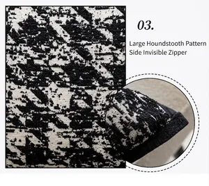 Detail of retro houndstooth cushion cover with side hidden zipper