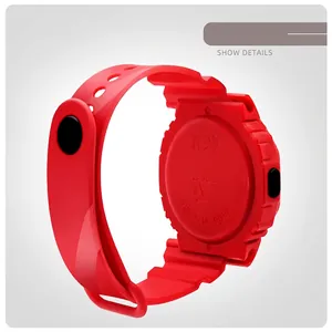 Macro detail showing back of red waterproof LED sports watch with silicone strap
