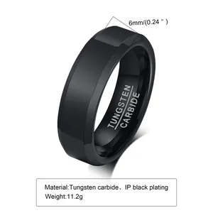 6mm tungsten carbide men's ring with IP black plating and a sleek matte finish