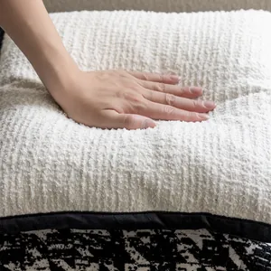 Vintage cream textured boucle pillowcase with black border for luxury sofa decor