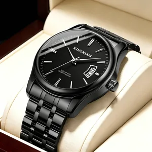 All-black stainless steel business watch for men with date display in premium gift box