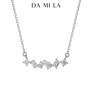 Close-up of S925 sterling silver necklace with multi-shape sparkling crystal pendant