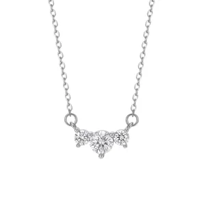 Close-up of S925 sterling silver necklace featuring three sparkling round zirconia stones.