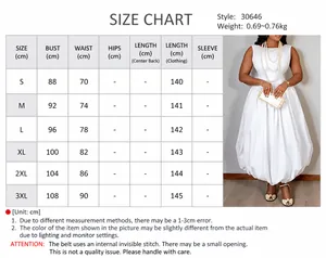 Detailed size chart for the elegant white sleeveless summer dress with model preview.