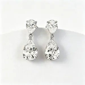 Elegant S925 silver pear-shaped drop earrings with brilliant high carbon diamonds
