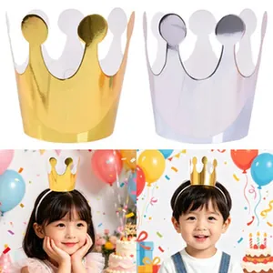 Gold and silver foil crown headbands for kids birthday party photography decorations