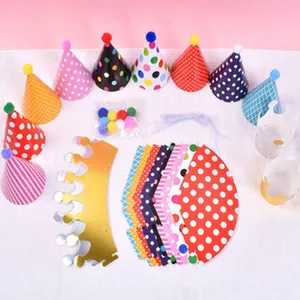 DIY colorful polka dot party hats and golden crown kit for birthday celebration