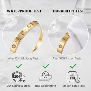 Gold plated stainless steel bracelet shown in waterproof and durability test details