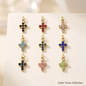 Set of stainless steel cross pendants with colorful crystals for DIY jewelry crafts