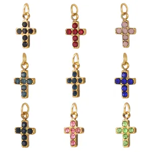 Set of stainless steel cross pendants with colorful zircon for DIY jewelry making
