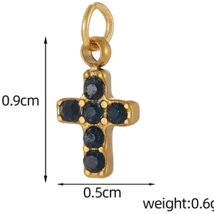 Small stainless steel cross pendant inlaid with blue zircons, size 0.9cm by 0.5cm, weight 0.6g.