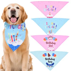 Colorful pet birthday bandanas with Birthday Boy and Birthday Girl festive prints