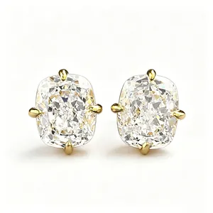 Elegant S925 sterling silver gold plated cushion cut zircon stud earrings for women
